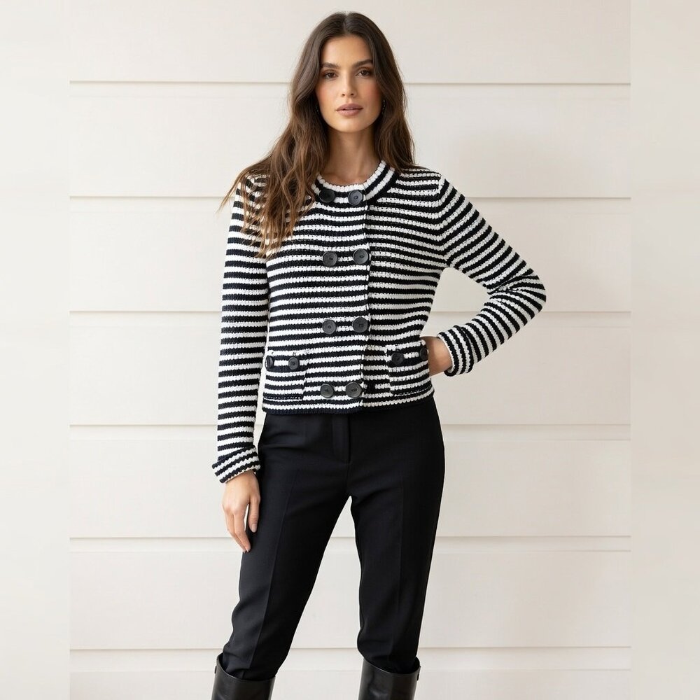 Talbots Navy and White Striped Sweater